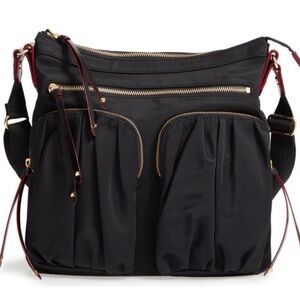 MZ Wallace Nylon Bedford Crossbody Bag Black Gold Handbag Stud Zipper Pulls Feet
